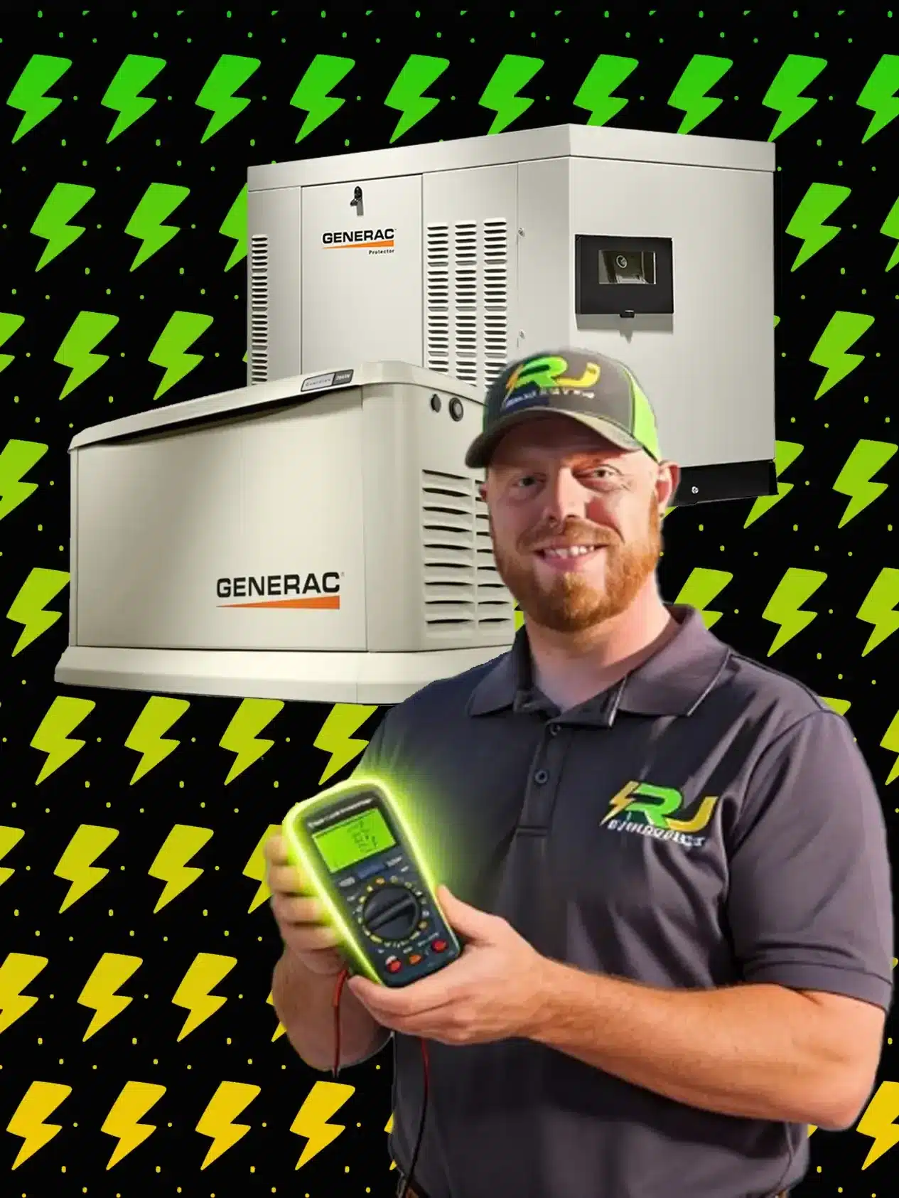 RJ Home Services technician with a Generac generator